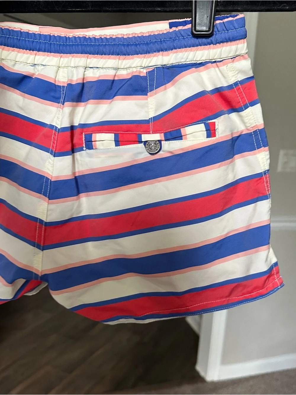Parke & Ronen Pink, Blue & White Striped Swim Trunks Men’s XS Swimsuit